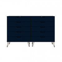 Manhattan Comfort 156GMC4 Rockefeller 10-Drawer Double Tall Dresser with Metal Legs in Tatiana Midnight Blue